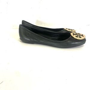 Tory Burch black leather logo slippers size 8